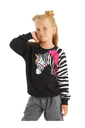 Denokids Ruffled Zebra Girl's Black Long Sleeve Sweatshirt