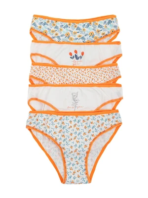 Ecru-orange women's briefs with print 5-pack