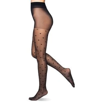 Women's playful tights with hearts 15 DEN - black