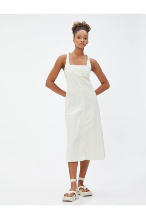 Koton Midi Dress Square Neck Straps Window Detail at the Back.