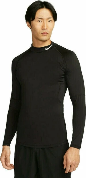 Nike Dri-Fit Fitness Mock-Neck Long-Sleeve Top Black/White M Îmbrăcăminte Termică