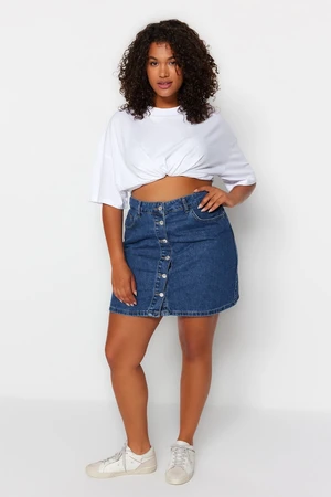 Trendyol Curve Light Blue High Waist Buttoned Denim Skirt