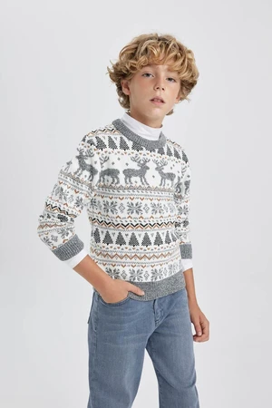 DEFACTO Boy's Christmas Themed Mini Me Crew Neck Knit Sweater