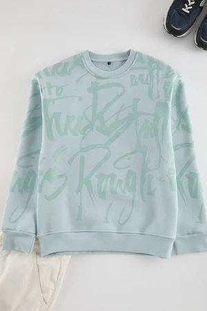 Trendyol Ice Blue Regular Cut Printed Sweatshirt