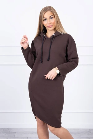 Dress with a hood and a slit on the side brown