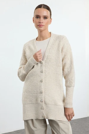 Trendyol Beige Soft Texture Button Detailed Knitwear Cardigan