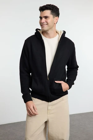 Trendyol Black FL Men's Regular Hooded Plain Knitwear Cardigan