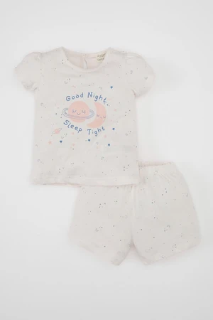 DEFACTO Baby Girl Glow in the Dark Short Sleeve Cotton Pajama Set with Shorts