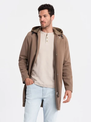 Ombre Men's hooded coat in fine stripe - coffee