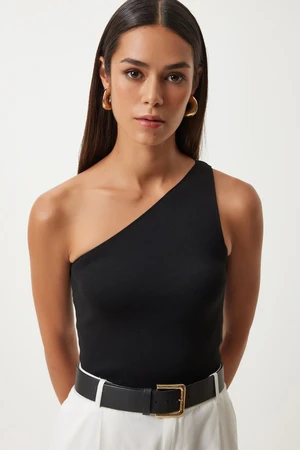 Happiness İstanbul Women's Black One Shoulder Saran Knitwear Blouse