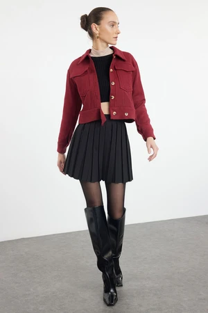 Trendyol Dark Burgundy Pocket Detailed Buttoned Crop Woven Jacket