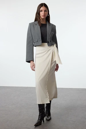 Trendyol Beige Double Breasted Tie Detailed Linen Look Woven Skirt