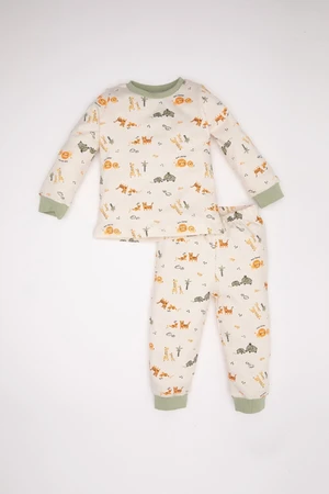 DEFACTO Baby Boy Safari Patterned Long Sleeve Top Long Bottom Pajama Set