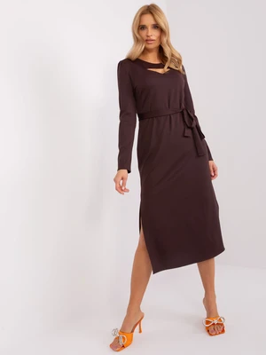 Dark brown cocktail dress with belt