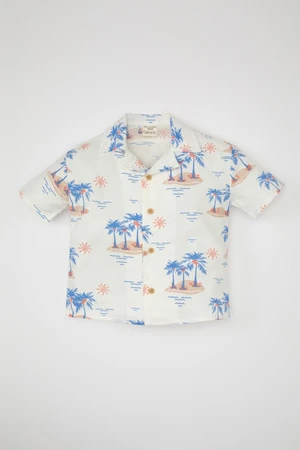 DEFACTO Baby Boy Twill Collar Palm Tree Patterned Short Sleeve Shirt