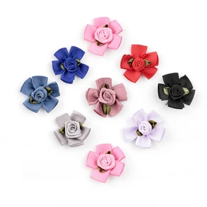 Yundfly 10pcs 1.8" Artificial Ruffled Ribbon Rose Flowers For Headwear DIY Satin Ribbon Petal Flower For Hair Accessories