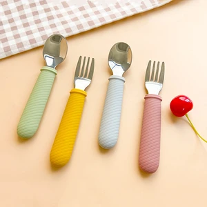 Newborn Stainless Steel Children's Tableware Spoon Fork Knife Set Dessert Spoon For Kids Baby Gadgets Feeding Cutlery Baby Stuff