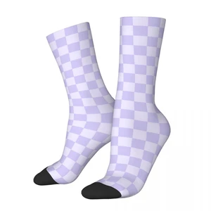 New Male Men Socks Harajuku Purple Checkerboard Sock Nodic Geometry Sport Women's Socks Spring Summer Autumn Winter