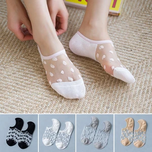 1Pair=2Pcs Crystal Lace Socks Breathable Women Transparent Lace Silk Girls Elastic Low Cut Invisible Short Boat Socks Female Sox