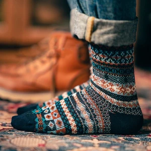 Autumn and winter socks female boneless retro ethnic wind double-way tube socks male couple combed cotton trendy sports socks