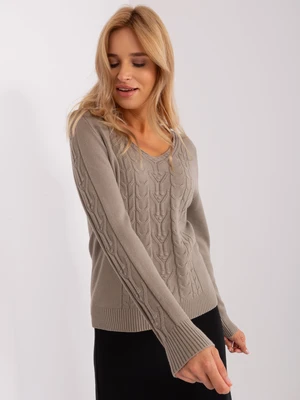 Dark beige women's sweater with braids