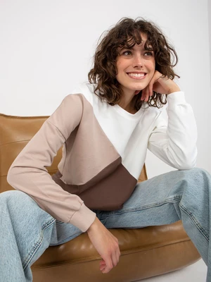 Basic white and brown cotton sweatshirt without hood