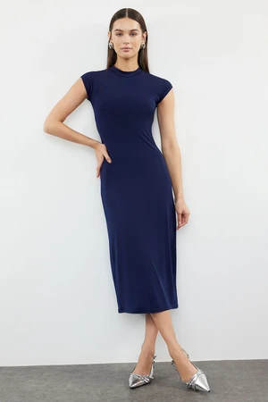 Trendyol Navy Blue Fitted Moon Sleeve Flexible Maxi Knitted Dress