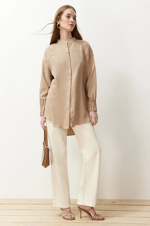 Trendyol Beige Linen Aerobin Oversize Woven Shirt