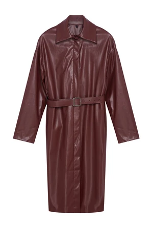 Trendyol Claret Red Faux Leather Regular Trench Coat