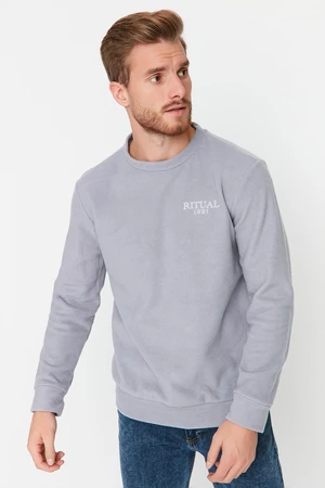 Trendyol Grey Regular/Normal Cut Warm Polar Fleece Text Print Sweatshirt