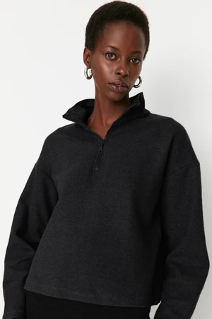 Trendyol Anthracite Thessaloniki/Knit Look Zippered Collar Regular/Regular Fit Knitted Sweatshirt