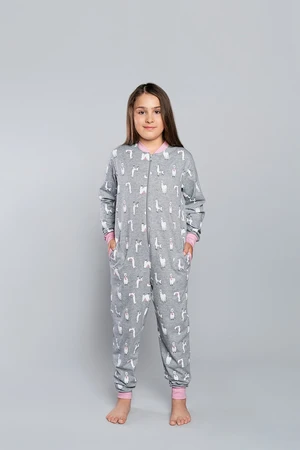 Llama children's jumpsuit with long sleeves, long pants - pink print