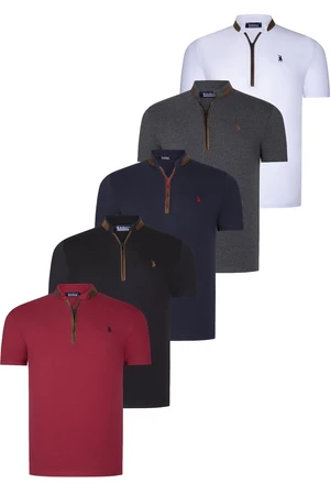 QUINTUPLE SET T8571 DEWBERRY ZIPPER MEN'S T-SHIRT-BLACK-WHITE-NAVY BLUE-ANTHRACITE-BURGUNDY