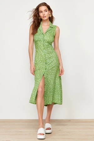 Trendyol Green Floral Viscose Midi Woven Dress