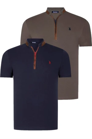 DUAL SET T8571 DEWBERRY ZIPPER MEN'S T-SHIRT-NAVY BLUE-KHAKI