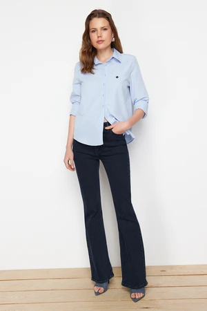 Trendyol Light Blue Regular Regular Fit Woven Shirt with Embroidery Detail on Chest