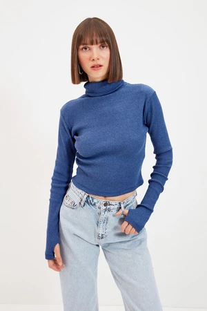 Trendyol Indigo Turtleneck Finger Szczegółowa prążkowana bluzka z dzianiny