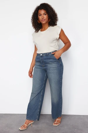 Trendyol Curve Blue High Waist Wide Leg Plus Size Jeans