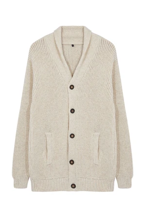 Trendyol Beige Regular Fit Wool Shawl Collar Knitwear Cardigan