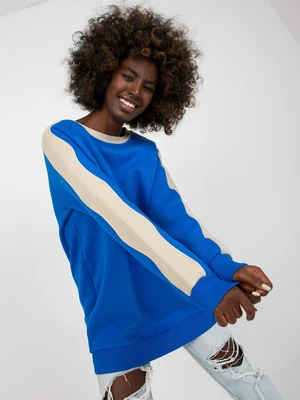 Basic blue-beige sweatshirt tunic with long sleeves