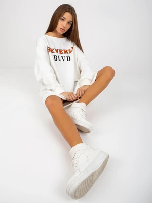 Ecru loose sweatshirt with print and appliqué