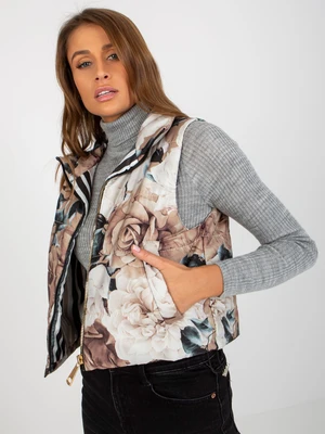 Lady's beige quilted vest with flowers