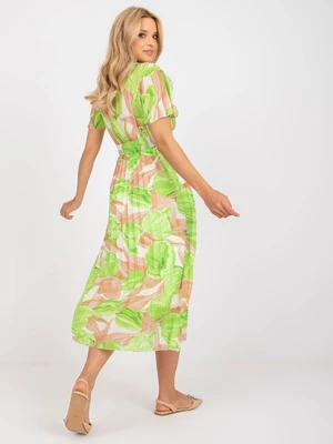 Beige and green midi dress with folds