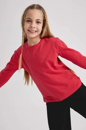 DEFACTO Girl Children's Day Regular Fit Crew Neck Long Sleeved T-Shirt