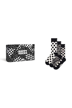 Ponožky Happy Socks 3-Pack Black And White Gift Set černá barva, P001722