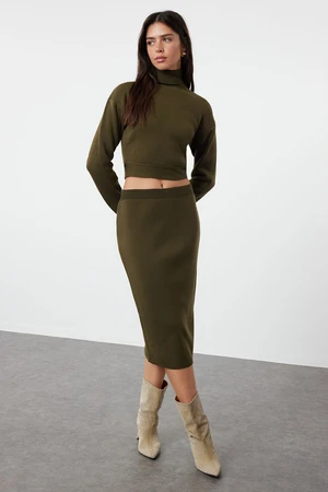 Trendyol Khaki Midi Pencil Knitwear Skirt