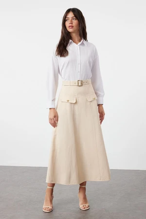 Trendyol Beige Gabardine Pocket Detailed Woven Skirt