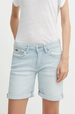 Džínové šortky Pepe Jeans SLIM SHORT MW dámské, hladké, medium waist, PL801120RH6