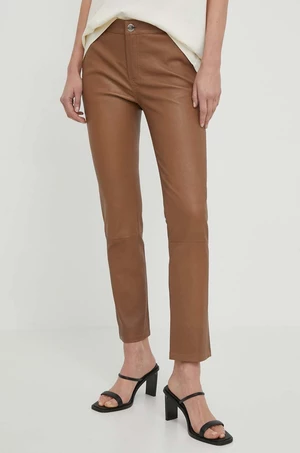 Kožené kalhoty 2NDDAY 2ND Leya dámské, béžová barva, jednoduché, medium waist, 2000524043
