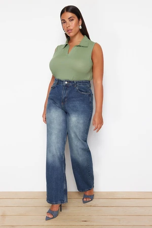 Trendyol Curve Blue High Waist Wide Leg Denim Trousers